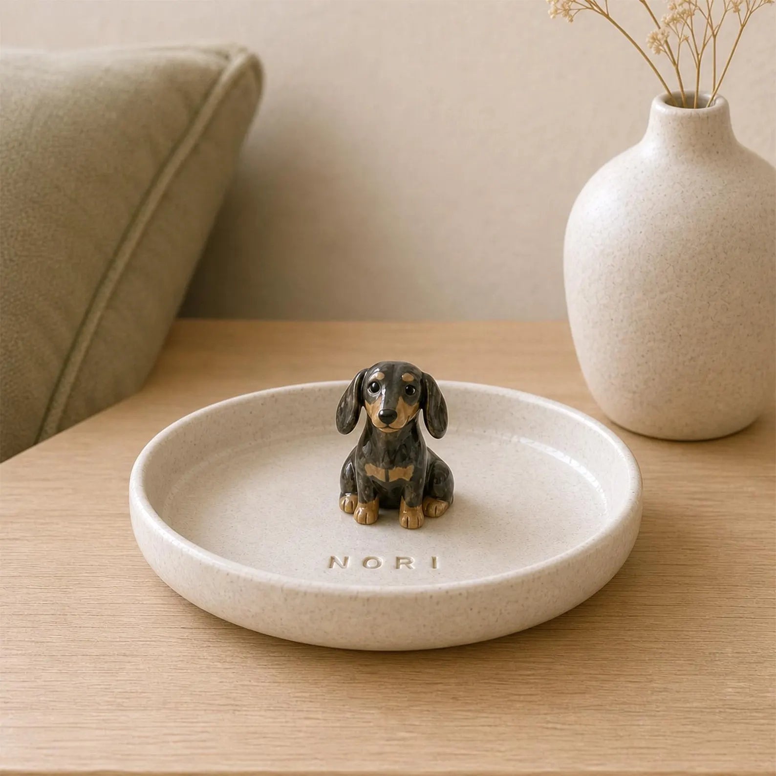 Personalized Ceramic Pet Ring Dish, Hand-Carved Dog Jewelry Tray, Pet Memorial Gift. CPPETAL01
