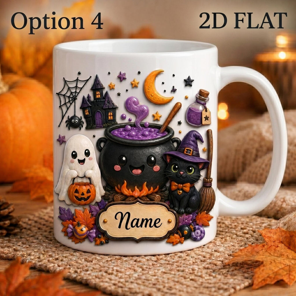 Personalized Halloween Mug, Custom Spooky Coffee Cup, Cute Witch Ghost Pumpkin Mug, Fall Halloween Gift with Name. MPETAL10