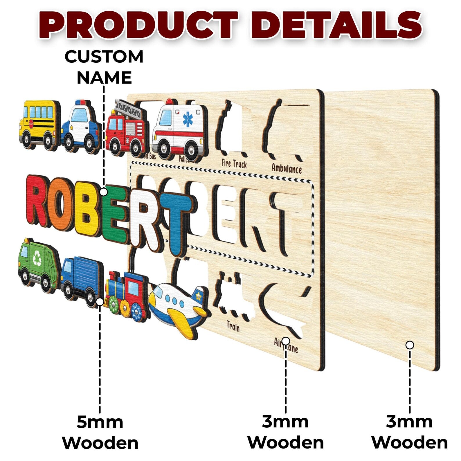 Custom Transportation Puzzle with Cars,Vehicle Name Puzzle Board,Montessori Toy for Baby Boys,Newborn Gift,Toddlers Gift,Baby Room Decor. NPPETAL20