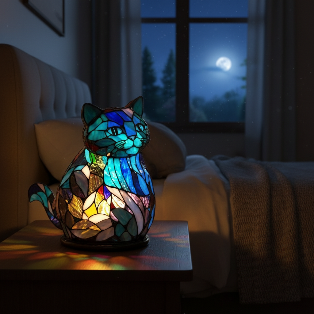 Colorful Cat LED Night Light, Acrylic Plastic Cat Table Lamp, Artistic Mosaic Style Night Lamp, Cozy Bedroom Decor, Cute Pet Lover Gift