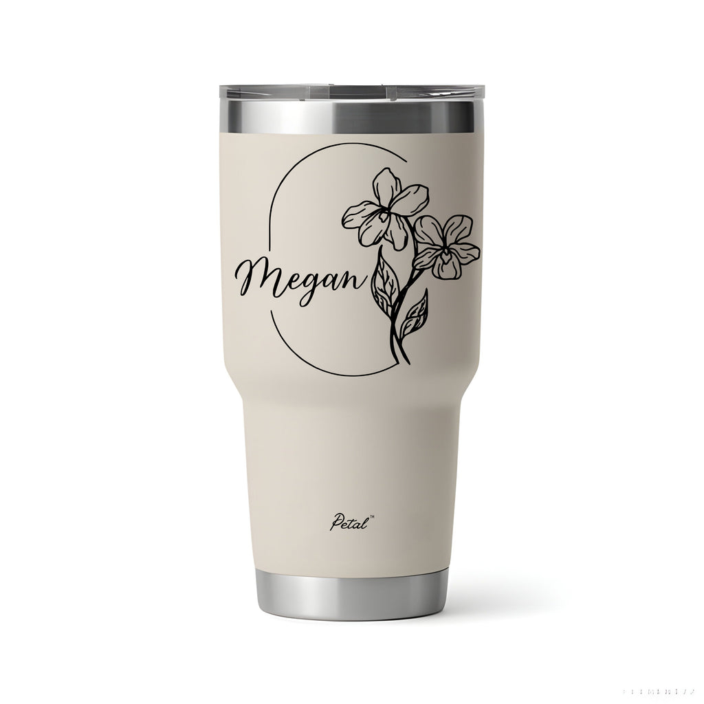 Personalized Birth Flowers With Name Step Tumbler 30oz, Stainless Steel Tumblers With Straw Handle, Custom Birth Month Flowers Cup, Birthday Gift