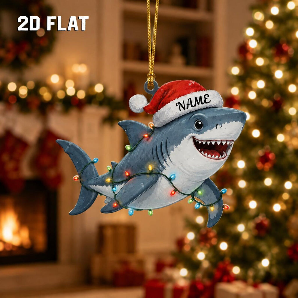 Personalized 2D Flat Shark Christmas Ornament, Custom Name Wooden Ornament, Shark Lover Gift, Ocean Christmas Decor - COPETAL01