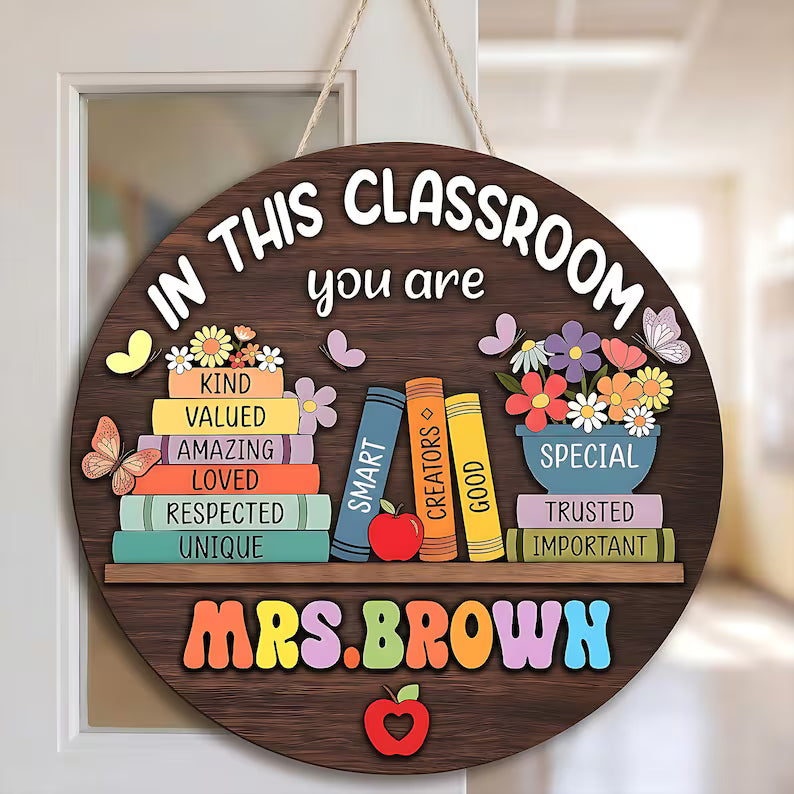 Personalized Teacher 3D Wooden Door Sign, Custom Teacher Door Hanger, Cute Classroom Decor, Teacher Name Sign Appreciation Gift for School. DHPETAL06