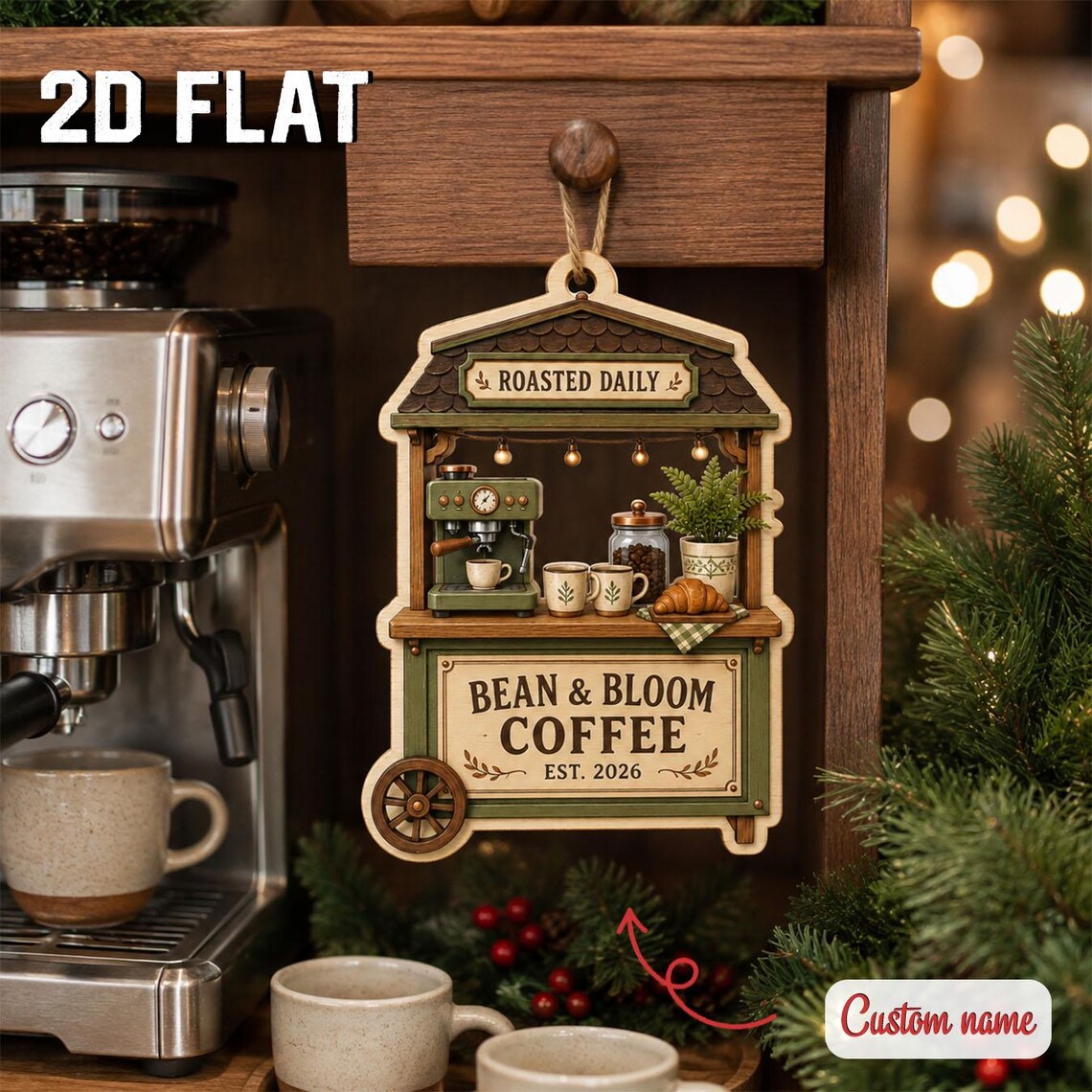 Personalized Coffee Shop Christmas Ornament, Custom Business Name Wooden Keepsake, Barista Gift, Cafe Owner Holiday Decor 2026	COPETAL47