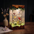 Red Cardinal Memorial Resin Lamp, Heavenly Garden Scene, Butterfly and Floral Night Light, Handmade Epoxy Decor, Christmas Gift. RLPETAL14
