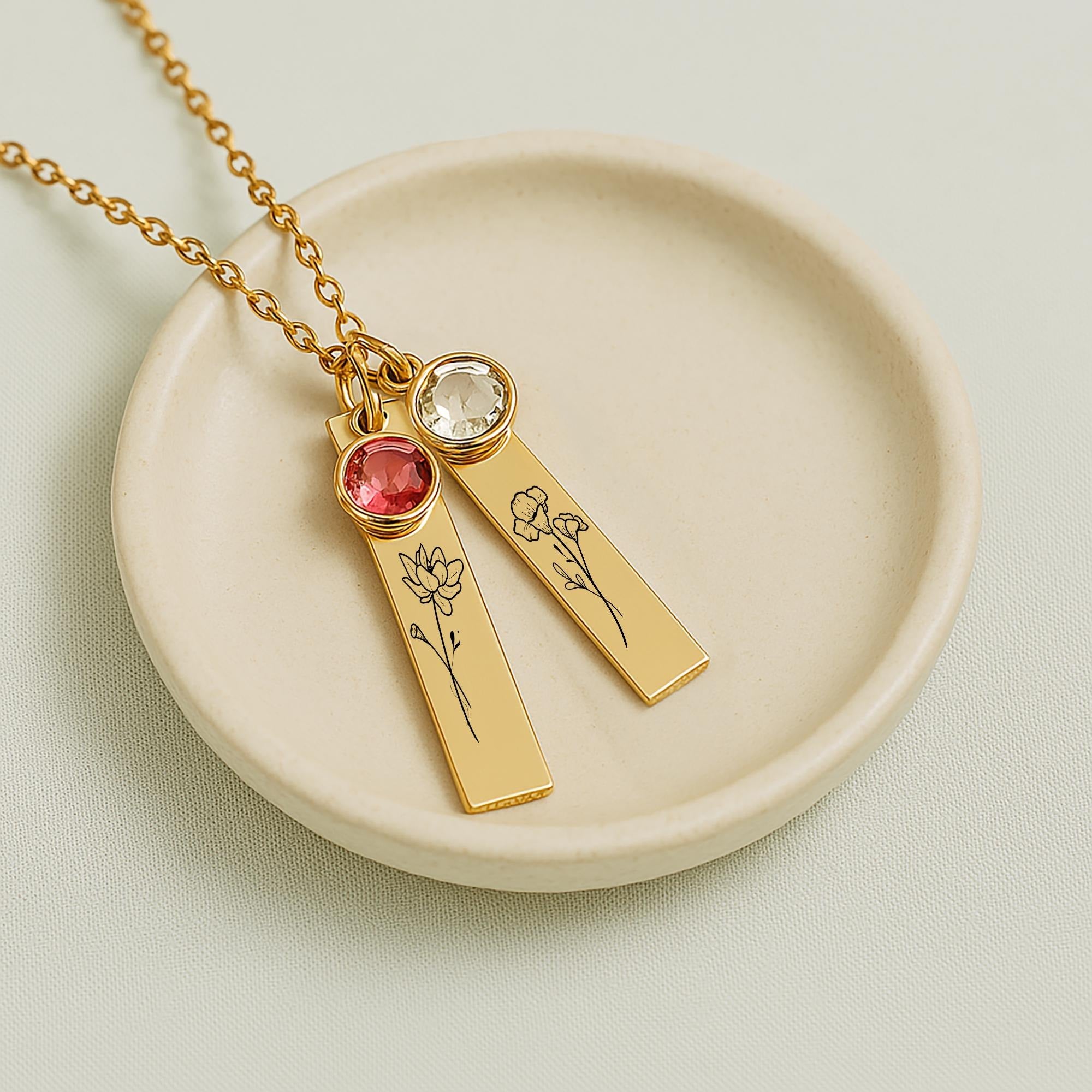 Unique Birth Flower and Birthstone Necklace, Personalized Birthday Gift for Mom, Floral and Stone Jewelry, Christmas Gifts for Her