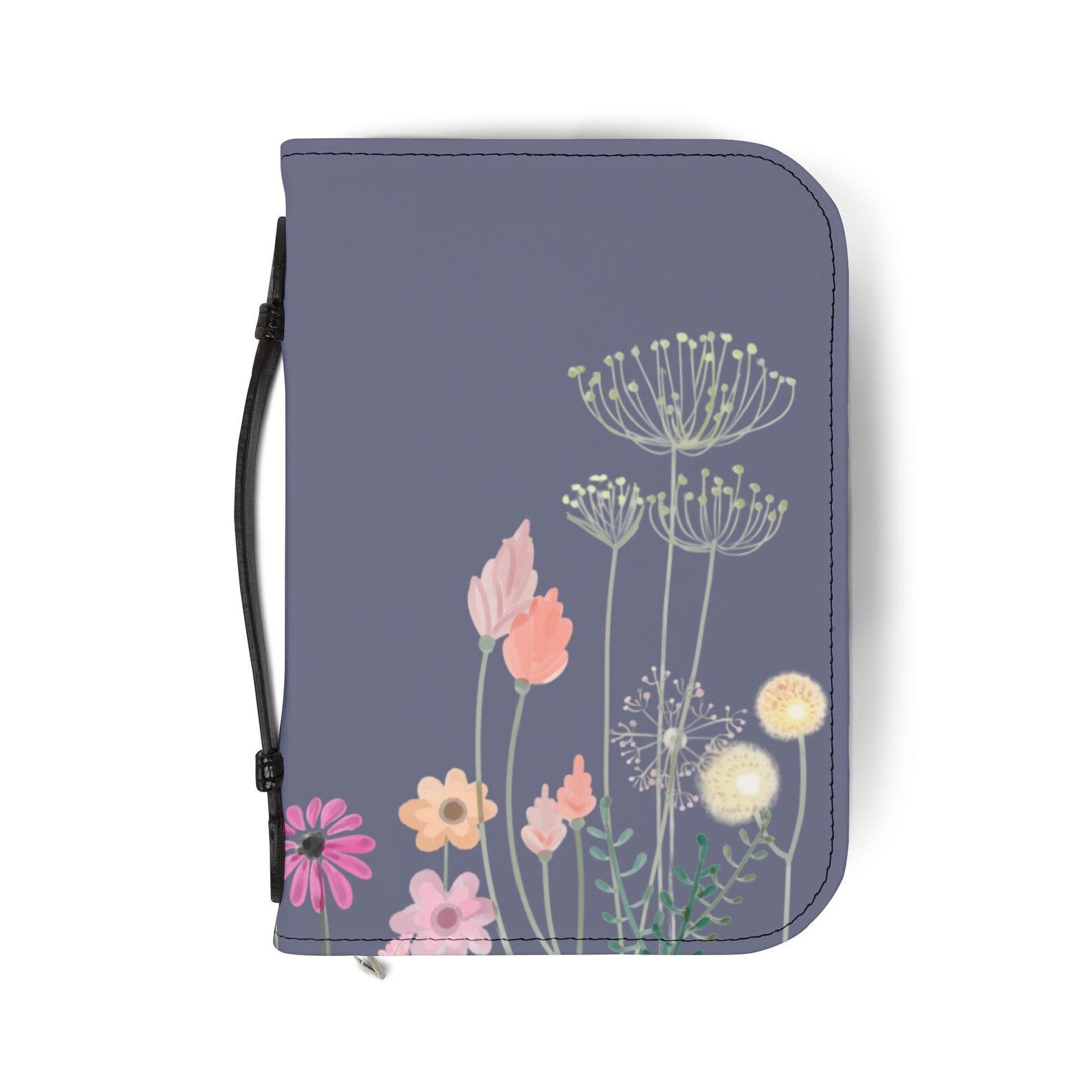 Floral Meadow Bible Cover Case, Purple Wildflower Zipper Bible Bag, Christian Gift for Women. BCPETAL11