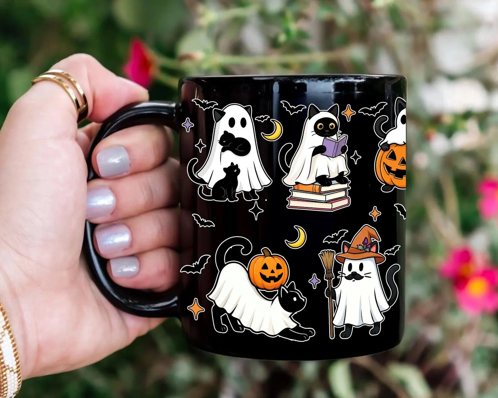 Funny Halloween Coffee Mug, Halloween Black Cat Ghosts Mug, Spooky Cat Mug, Halloween Gift for Cat Lovers, Cute Ghost Mug, Fall Pumpkin Cat. MPETAL9