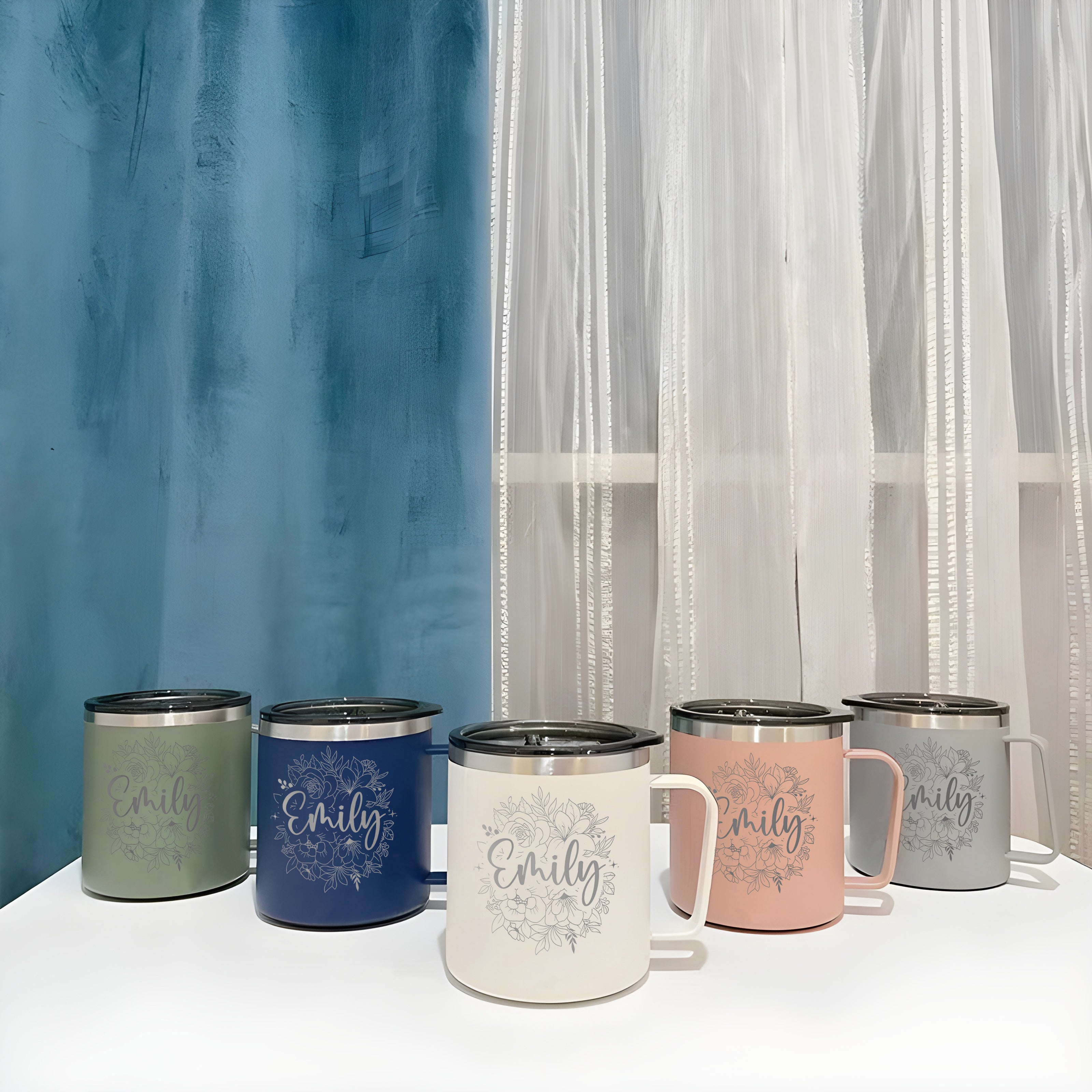 Personalized Engraved Birth Flowers With Name Coffee Mug 12oz, Bridesmaid Gift, Custom Name Travel Cup, Birthday Gift, Gift For Her Mother