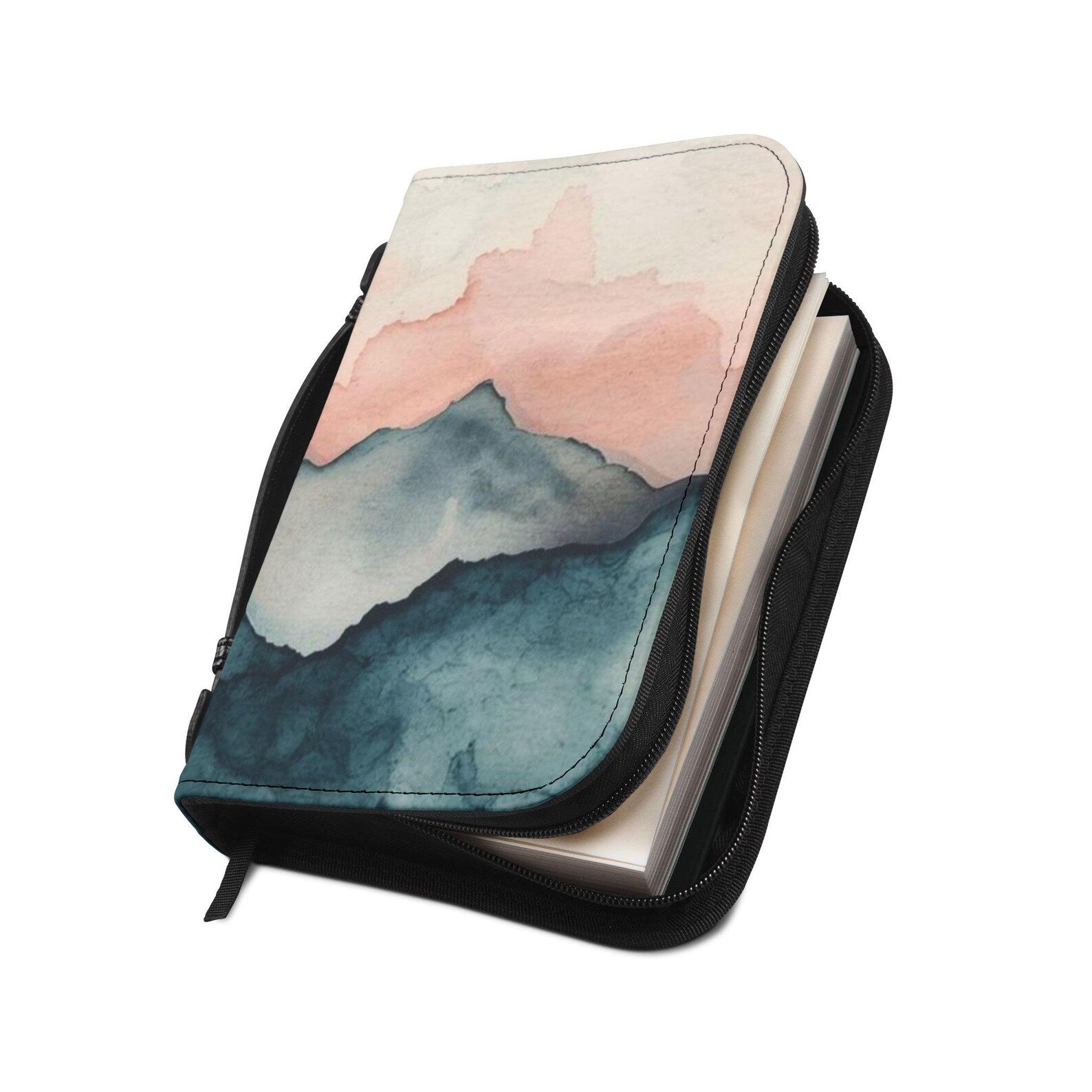 Watercolor Mountain Bible Cover Case, Scenic Christian Bible Bag with Zipper. BCPETAL10