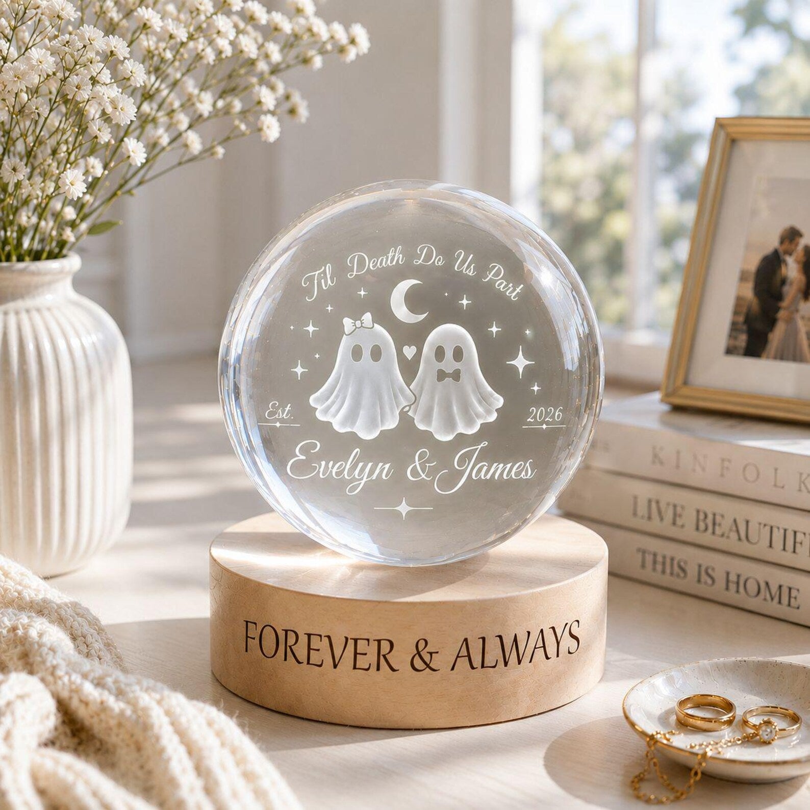 Personalized Ghost Couple Crystal Ball Night Light Custom Names Romantic Anniversary Gift Wedding Keepsake Decor 2026. LEDPETAL21