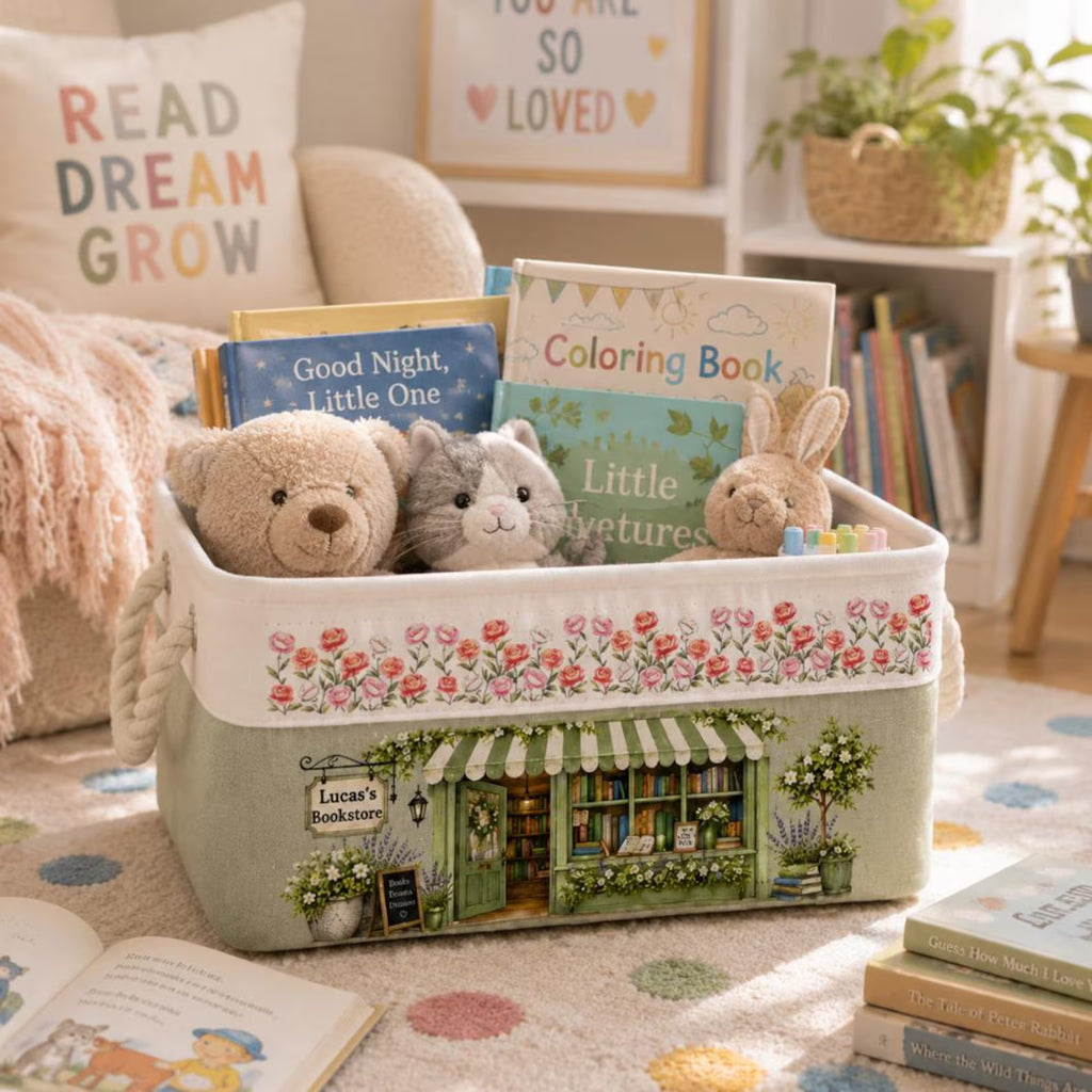 Personalized Book Storage Basket, Custom Book Lover Gift, Reading Corner Organizer, Bookworm Decor, Teacher Gift, Library Basket. BBPETAL8