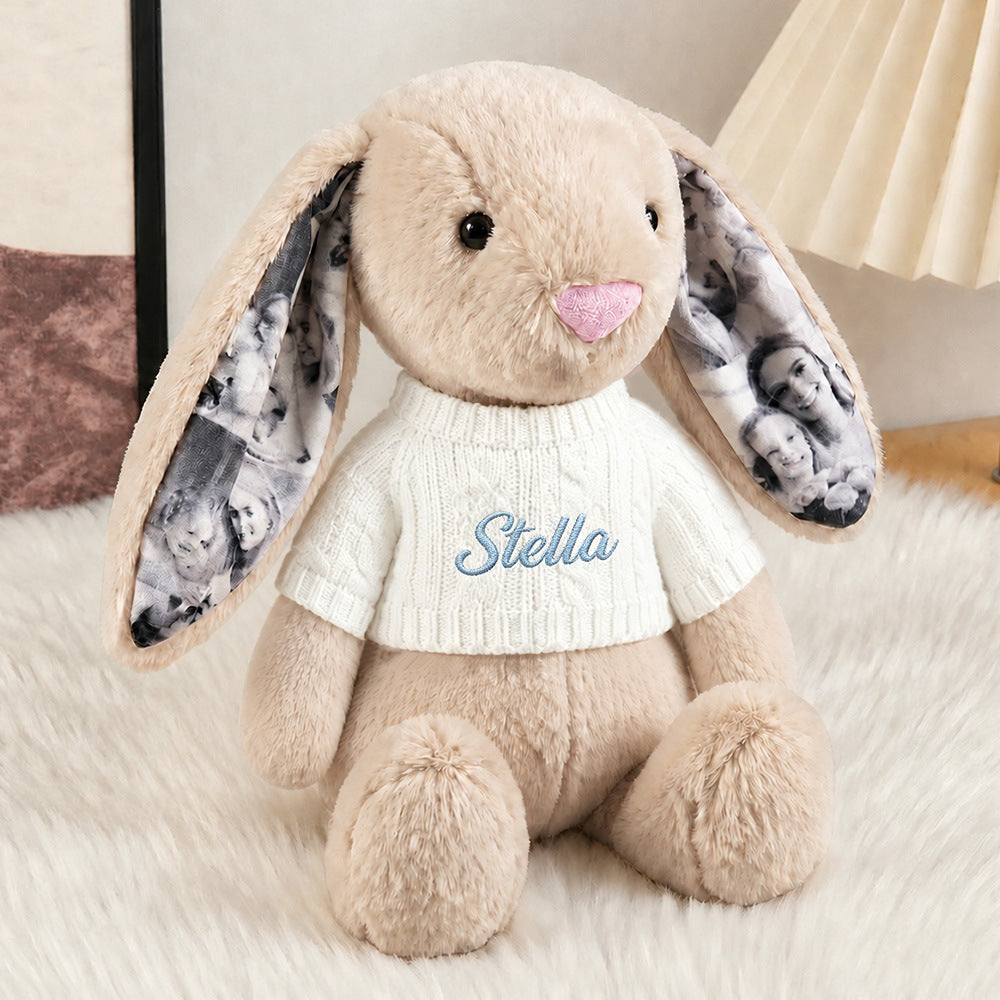 Custom Baby Lovey with Name, Personalized Plush Bunny Blanket, Newborn Baptism Gift, Embroidered Baby Comfort Toy. BPPETAL4