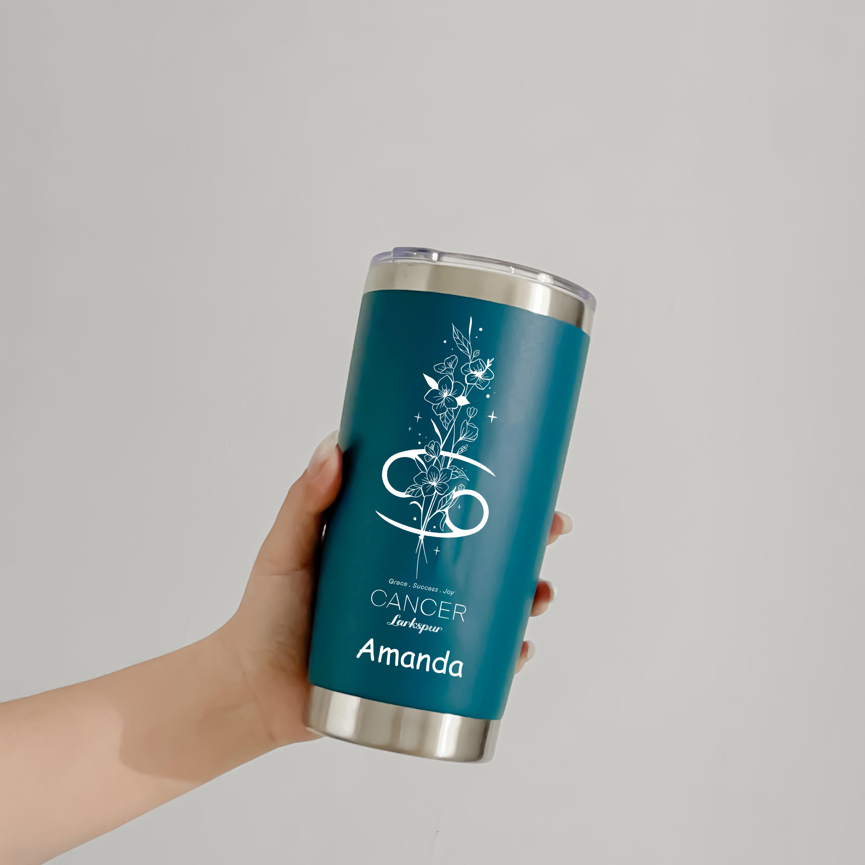 Personalized Zodiac Birth Flower Tumbler, Custom Stainless Steel Travel Mug with Name, Astrology Sign & Floral Birthday Gift