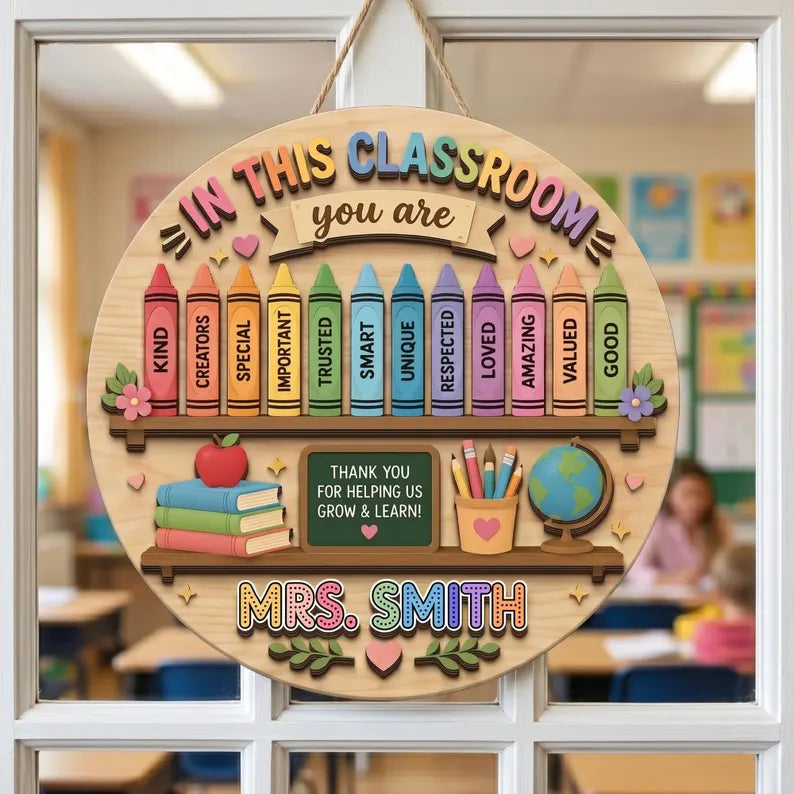 Personalized Teacher Classroom Sign, 3D Colorful Wood Door Decor, Custom Teacher Name Plaque, Teacher Appreciation Gift, School Wall Art. DHPETAL09