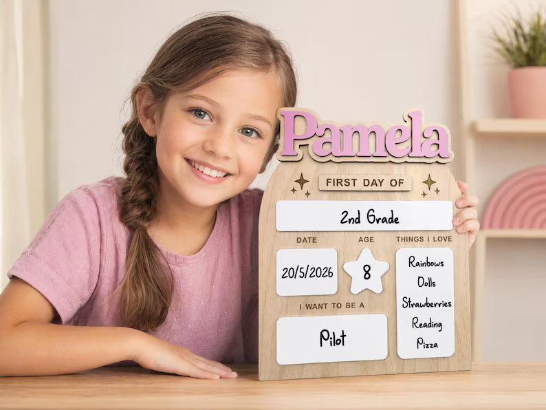 Personalized First Day of School Sign, Back to School Sign, Preschool, Kindergarten 1st Day of School Sign, Reusable Wood Acrylic Board. SBPETAL05
