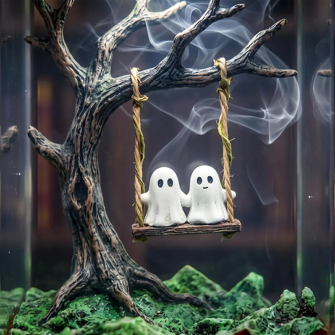 Ghost Couple Resin Lamp, Lovers on a Swing Night Light, Halloween Romance Decor, Unique Gift for Spooky Season Lovers. RLPETAL06