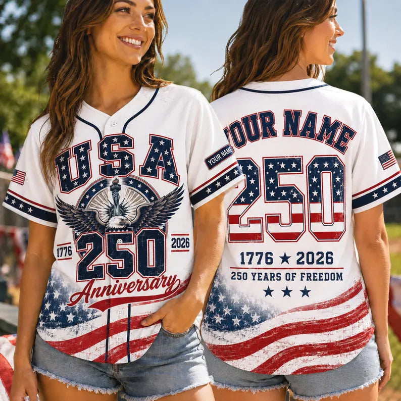 Custom USA 250 Anniversary Baseball Jersey, Personalized Patriotic Shirt, 4th of July Gift 1776.BJPETAL06