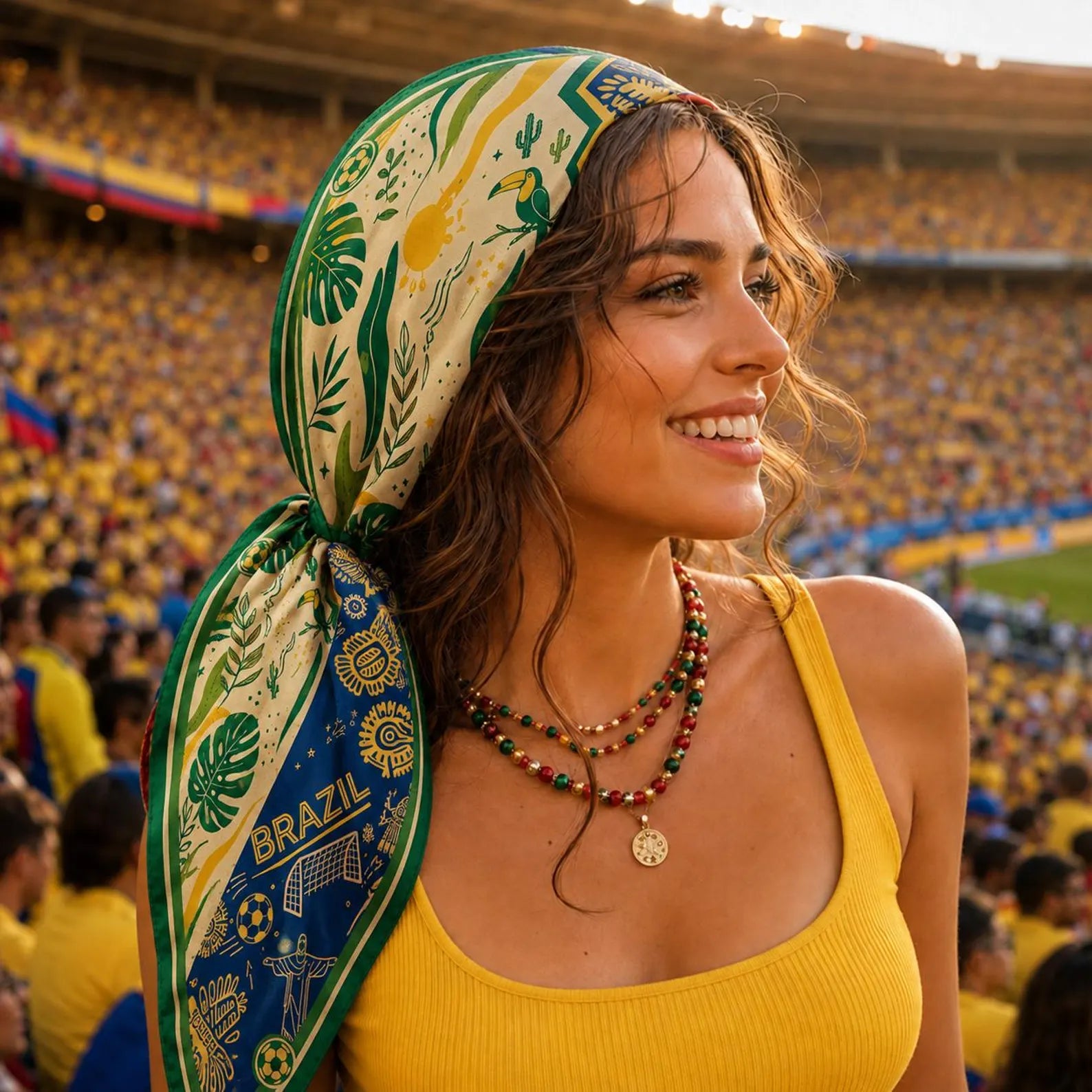 Brazil Flag Satin Hair Scarf, Brazilian Pride Soccer Bandana, Soccer Fan Gameday Square Headscarf, Football Fiesta Vacation Gift. SSPETAL15