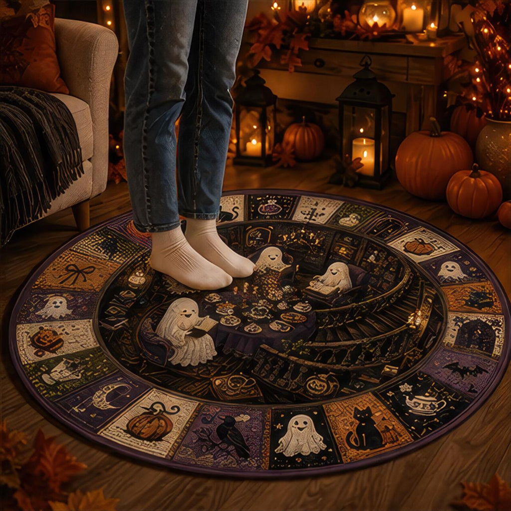 3D Illusion Ghost Halloween Round Rug, Cute Ghost Round Area Rug, Floor Mat, Spooky Floor Mat, Living Room Bedroom Decor, Ghost Lover Gift. QRPETAL30