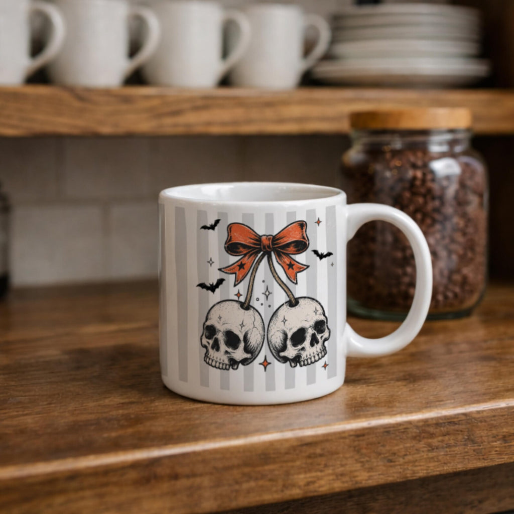 Summerween Coffee Mug, Gothic Summer Halloween Mug, Dark Academia Witchy Gift, Spooky Coquette Bow Skull Mug, Spooky Halloween In July Cup. MPETAL12