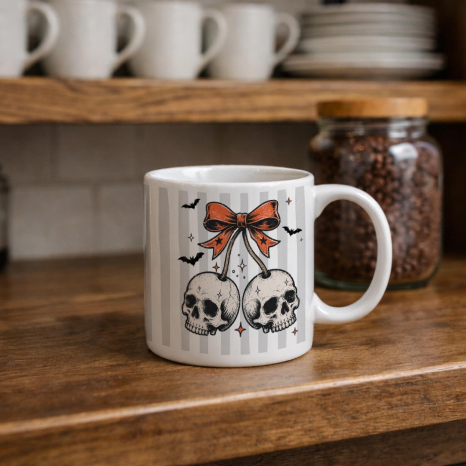 Summerween Coffee Mug, Gothic Summer Halloween Mug, Dark Academia Witchy Gift, Spooky Coquette Bow Skull Mug, Spooky Halloween In July Cup. MPETAL12