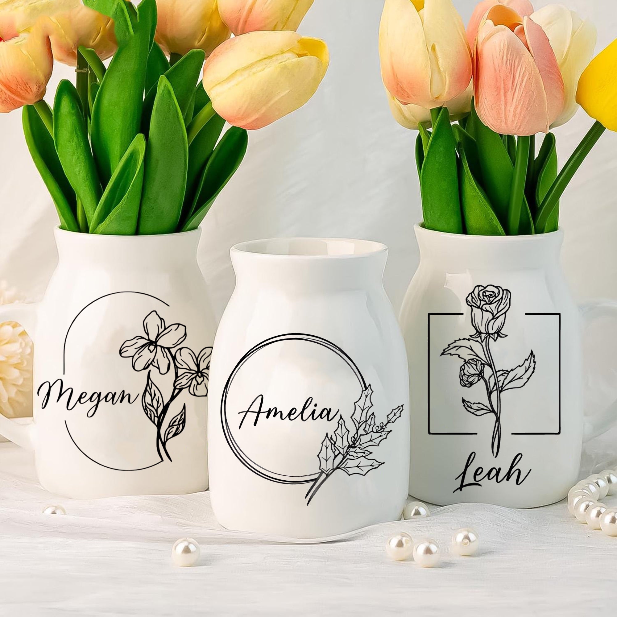 Personalized Ceramic Flower Vase With Name, Custom Floral Pottery Vase, Decorative Flower Holder, Birthday Gift, Bridesmaid Gift, Gift For Her Mother