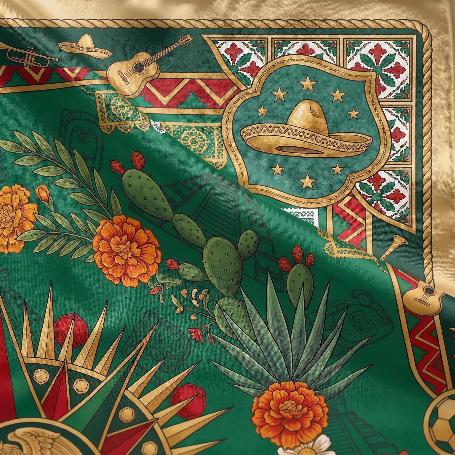 Mexico Football Satin Scarf, Square Scarf World Soccer 2026, Mexico Soccer Fan Gift, Mexican Bandana Headscarf.. SSPETAL3
