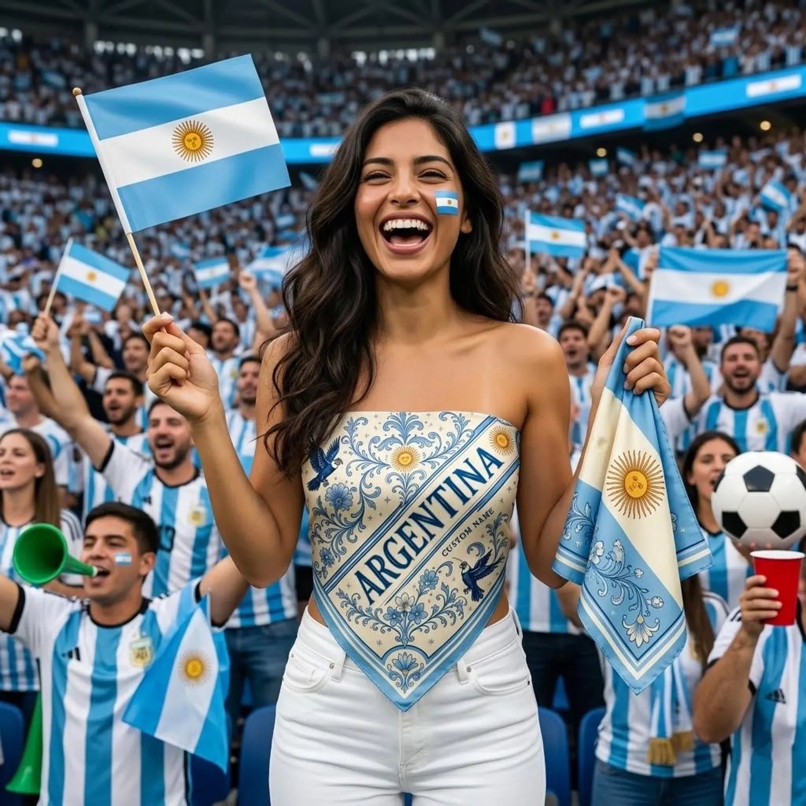 Custom Argentina Satin Scarf, Argentine Fan Bandana, Personalized Country Scarf, Custom Name Argentina Satin Scarf. SSPETAL12