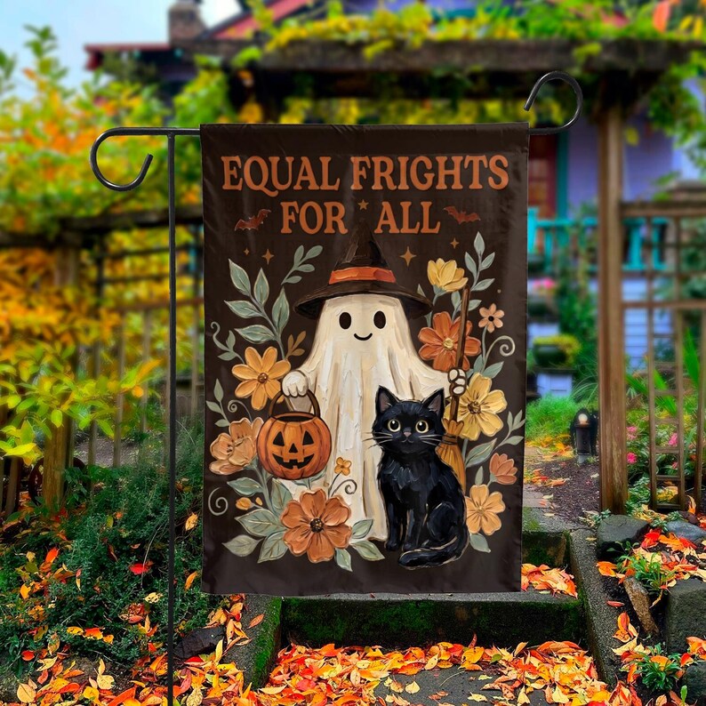 Outdoor Halloween Decor, Halloween Flag Made In Usa, Halloween Decor, Cute Ghost, Cat, Pumpkin Decor, Housewarming Gift, Anniversary Gifts. HLWGFPETAL4