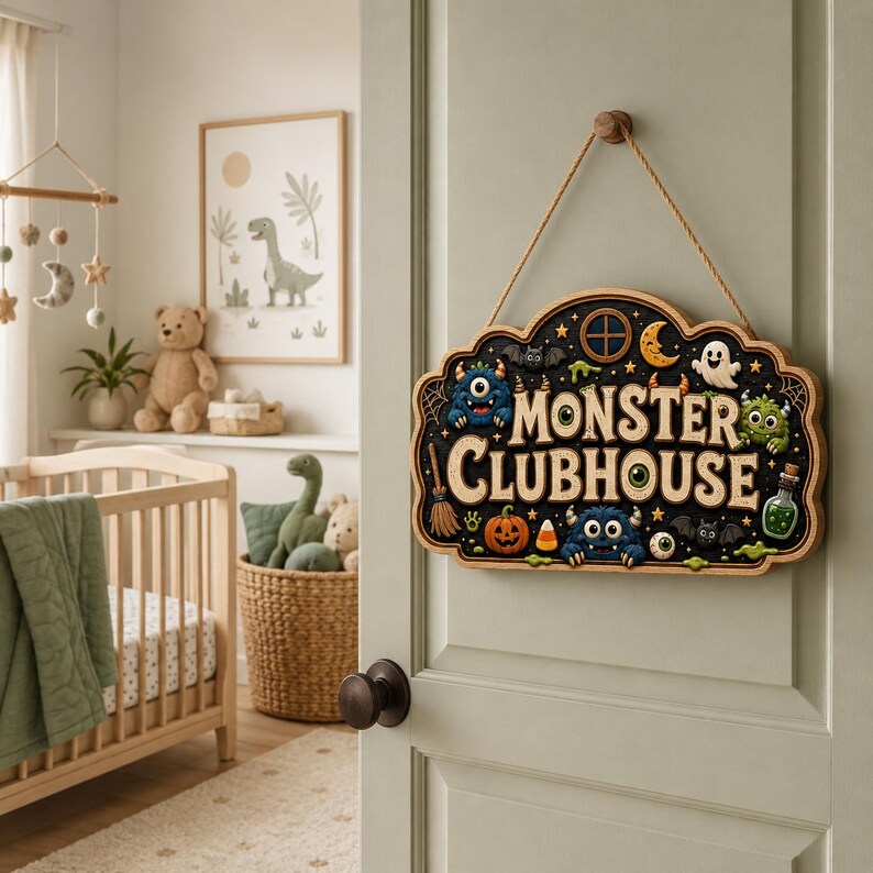 Monster Door Sign, Custom Kids Room Decor, Spooky Nursery Name Sign, Halloween Door Hanger, Gothic Baby Room Decor. HLWDHPETAL10