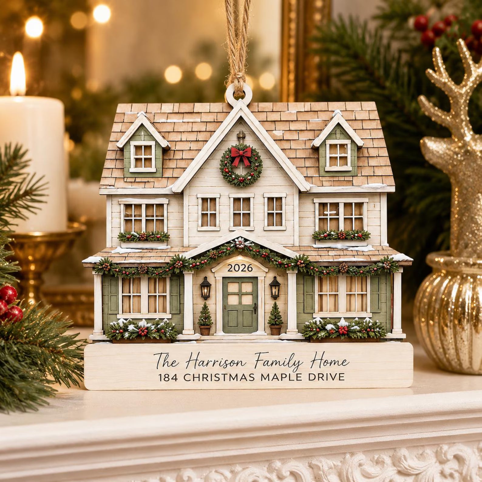 Personalized 2D Flat Family Home Christmas Ornament, Custom House Address Wooden Ornament, New Home Gift, Housewarming Keepsake 	COPETAL04