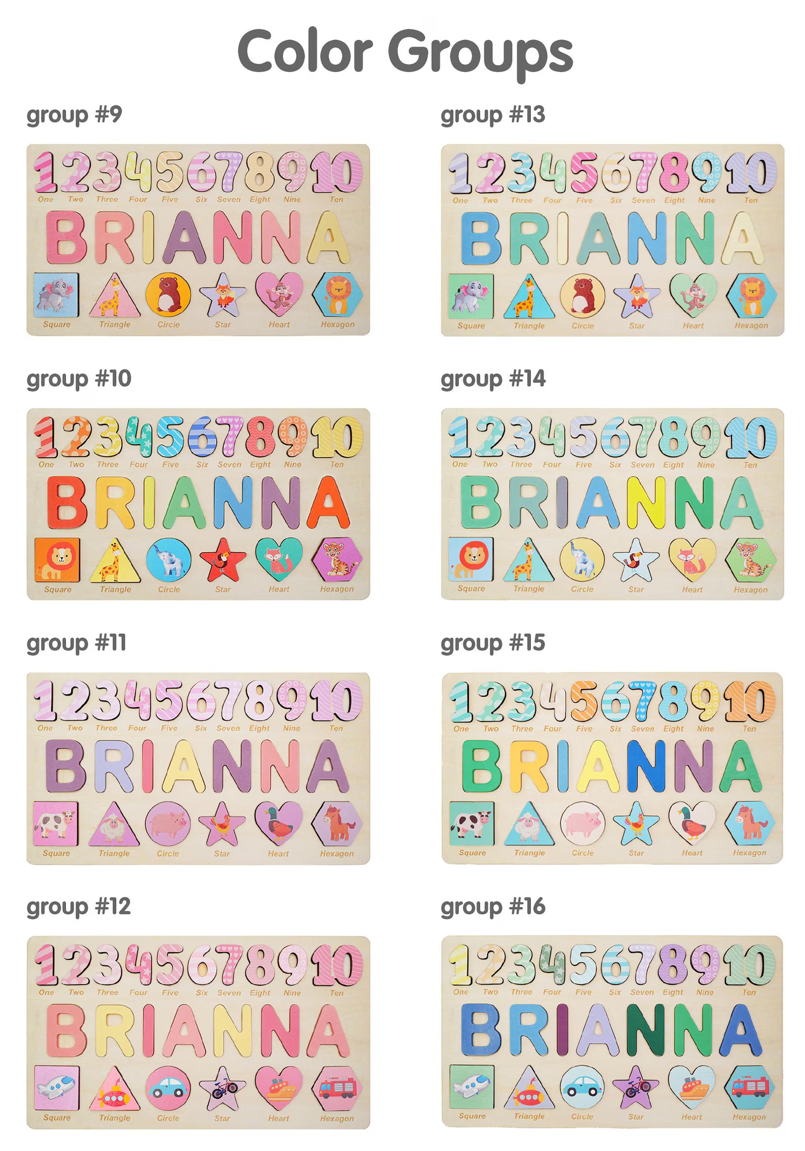 Personalized Wooden Name Puzzle Gift for Boys & Girls, Custom Baby Gifts Name Puzzle with Numbers, Geometry Shapes, Back Engraving. NPPETAL1