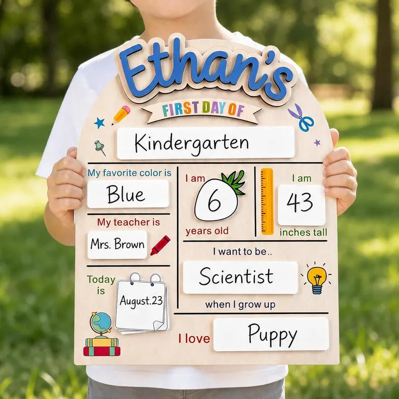 Custom First & Last Day of School Sign, Personalized Back to School Dry Erase Board, Preschool Photo Prop, School Milestone Keepsake. SBPETAL03