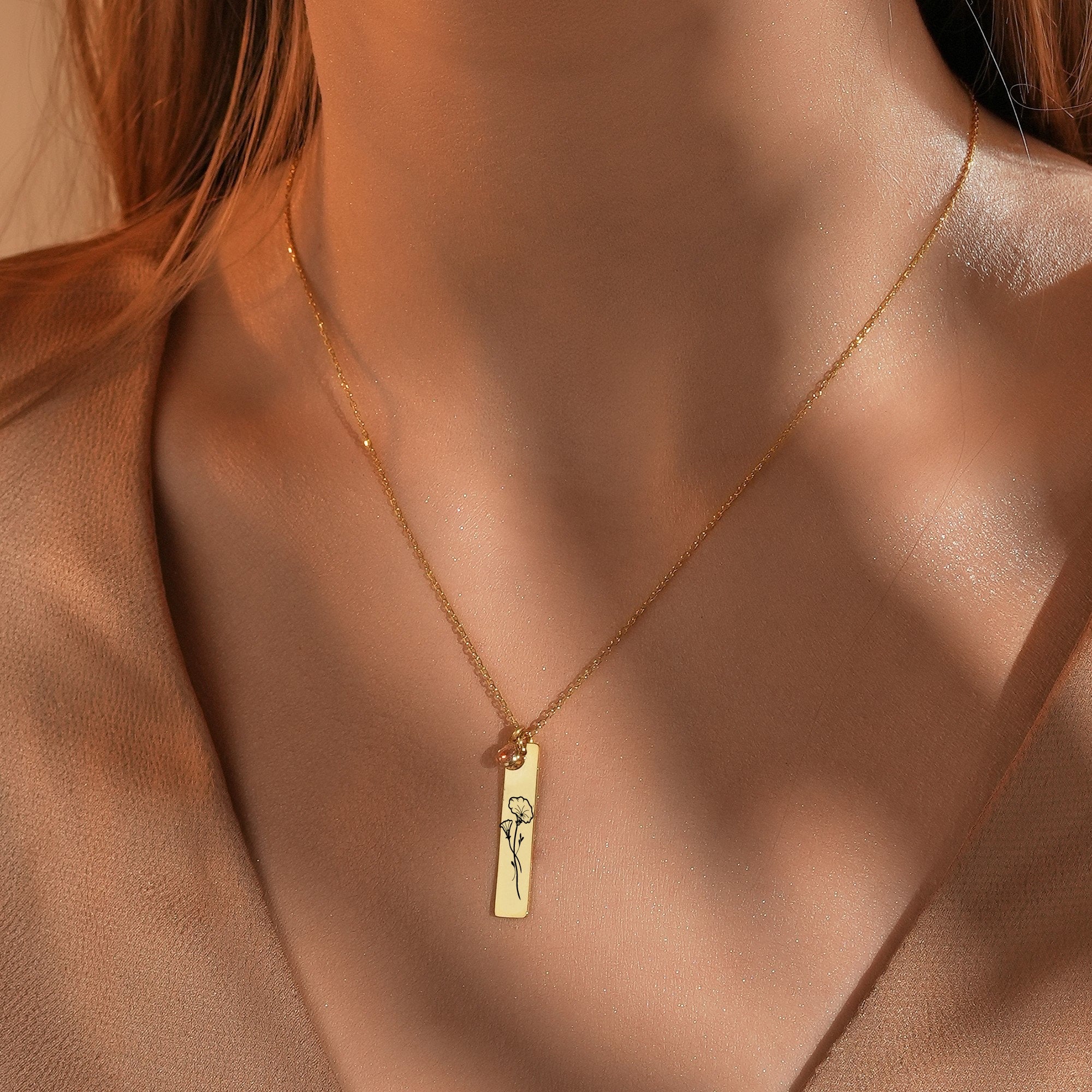 Unique Birth Flower and Birthstone Necklace, Personalized Birthday Gift for Mom, Floral and Stone Jewelry, Christmas Gifts for Her