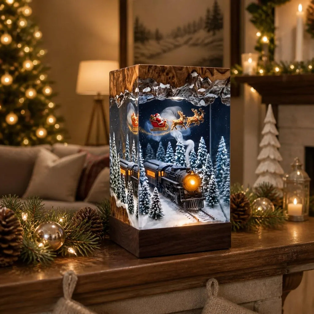 Christmas Train Resin Night Light – Santa, Sleigh, Snowy Trees (Plug-in). RLPETAL10