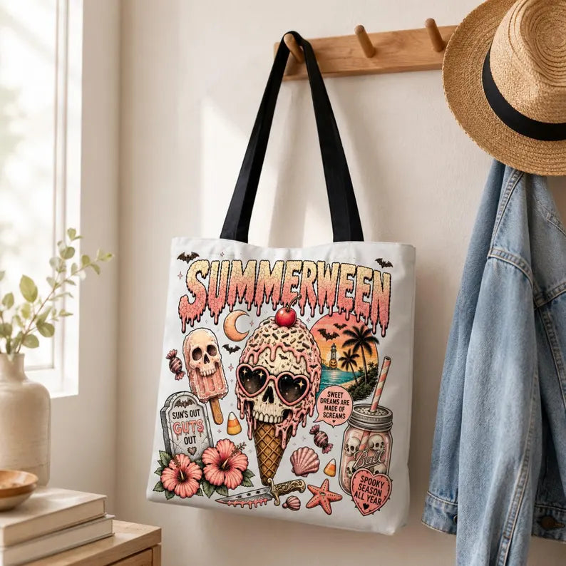 Howdy Halloween Tote Bag, Western Pumpkin Ghost Canvas Bag, Spooky Cowboy Halloween Shoulder Bag, Vintage Halloween Gift Tote. HLWTBPETAL4