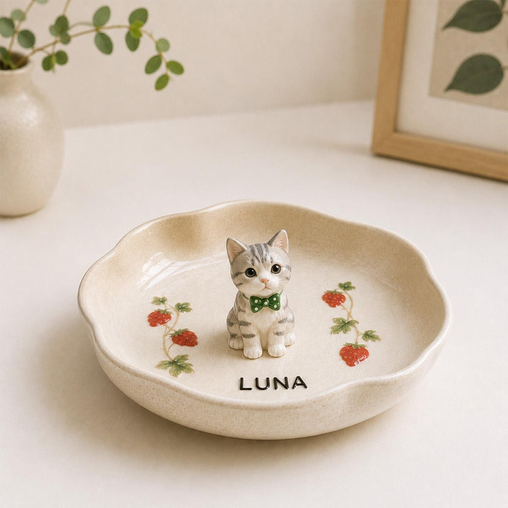 Personalized Pet Ring Dish, Custom Dog Ceramic Jewelry Tray, Custom Name Trinket Tray. CPPETAL11