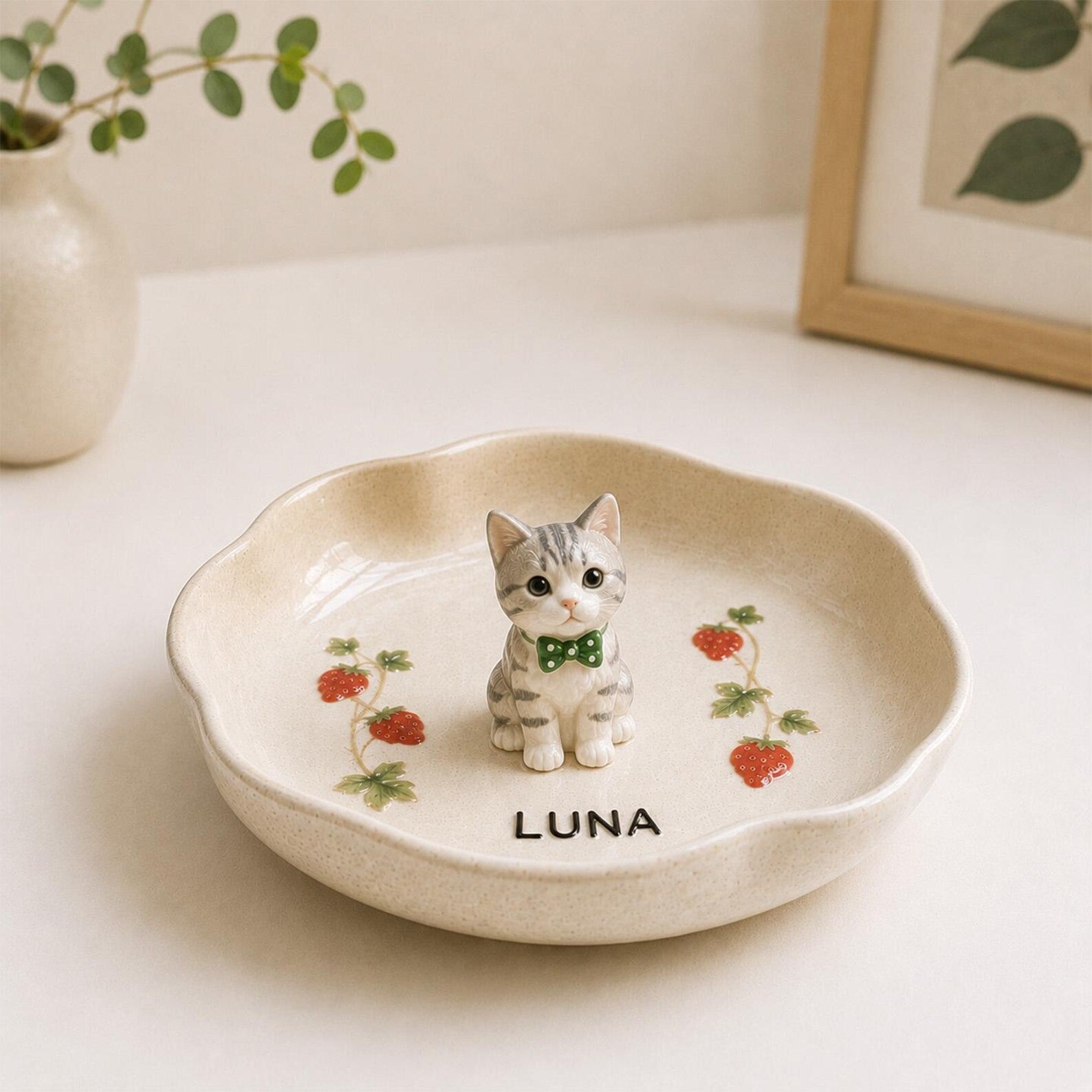 Personalized Pet Ring Dish, Custom Dog Ceramic Jewelry Tray, Custom Name Trinket Tray. CPPETAL11
