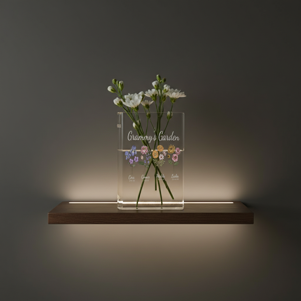 Custom Birth Month Flower Book Vase – Grandma’s Garden or Mom’s Garden Design, Meaningful Mother’s Day Gift for Grandmother, Floral Home Decor