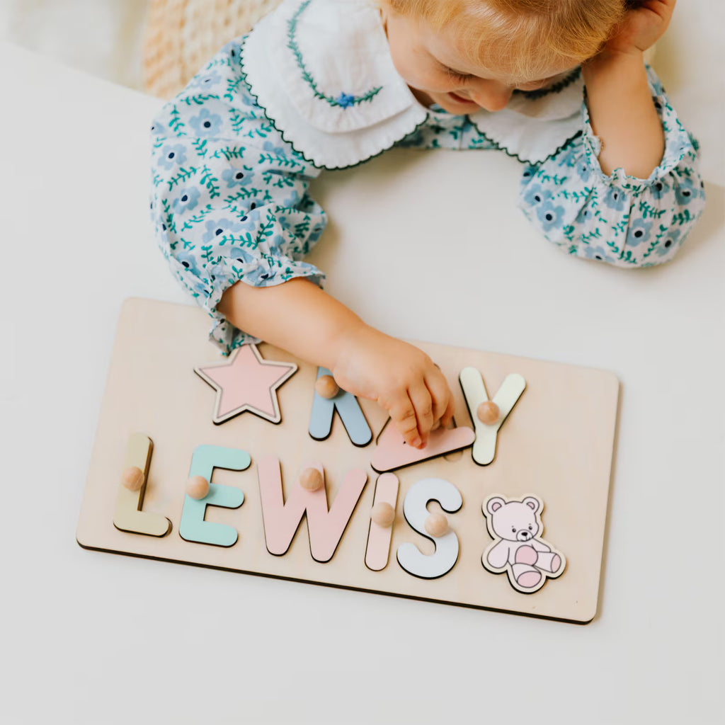 Personalized Name Puzzle With Pegs, New Christmas Gifts for Kids, Wooden Toys, Baby Shower, First Birthday 1st Gifts, Wood Name Puzzle. NPPETAL9