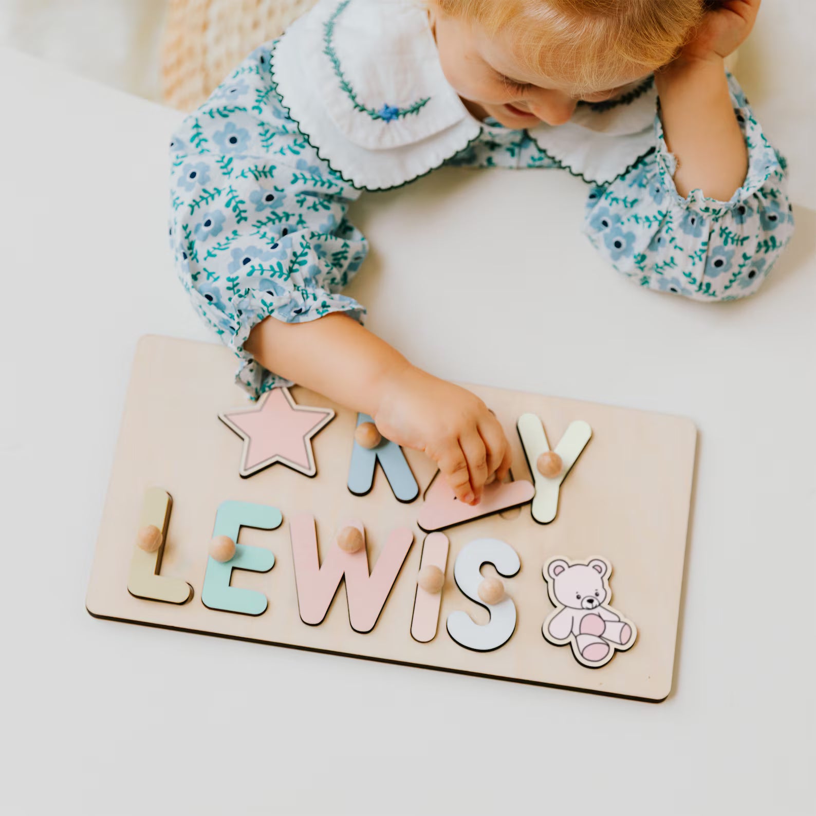 Personalized Name Puzzle With Pegs, New Christmas Gifts for Kids, Wooden Toys, Baby Shower, First Birthday 1st Gifts, Wood Name Puzzle. NPPETAL9