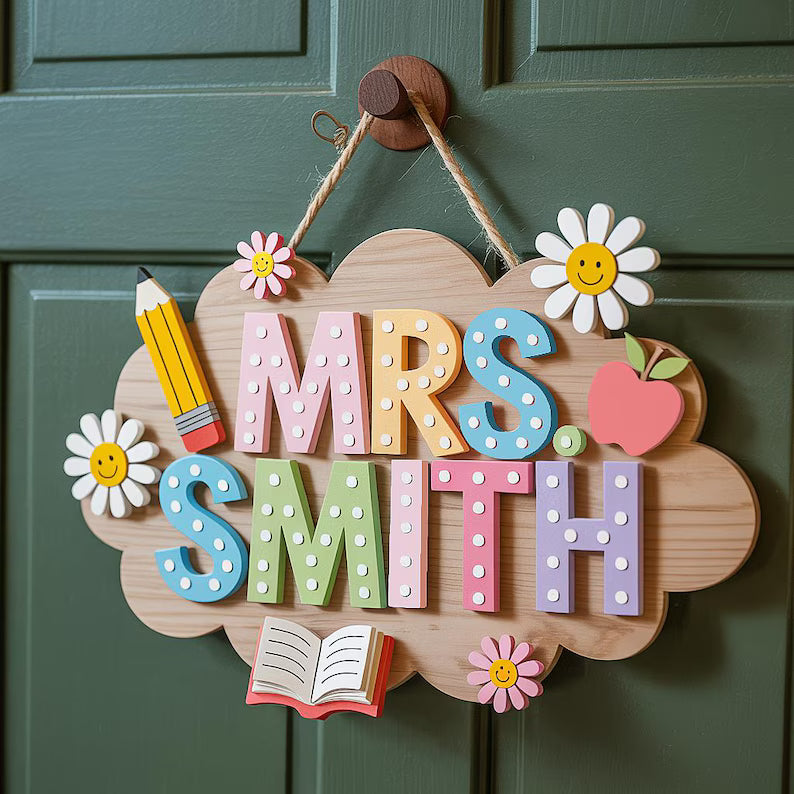 Personalized Teacher 3D Wooden Door Sign, Teacher Door Hanger, Cute Teacher Door Sign, Teacher Gift, Custom Teacher Name, Classroom Decor. DHPETAL13