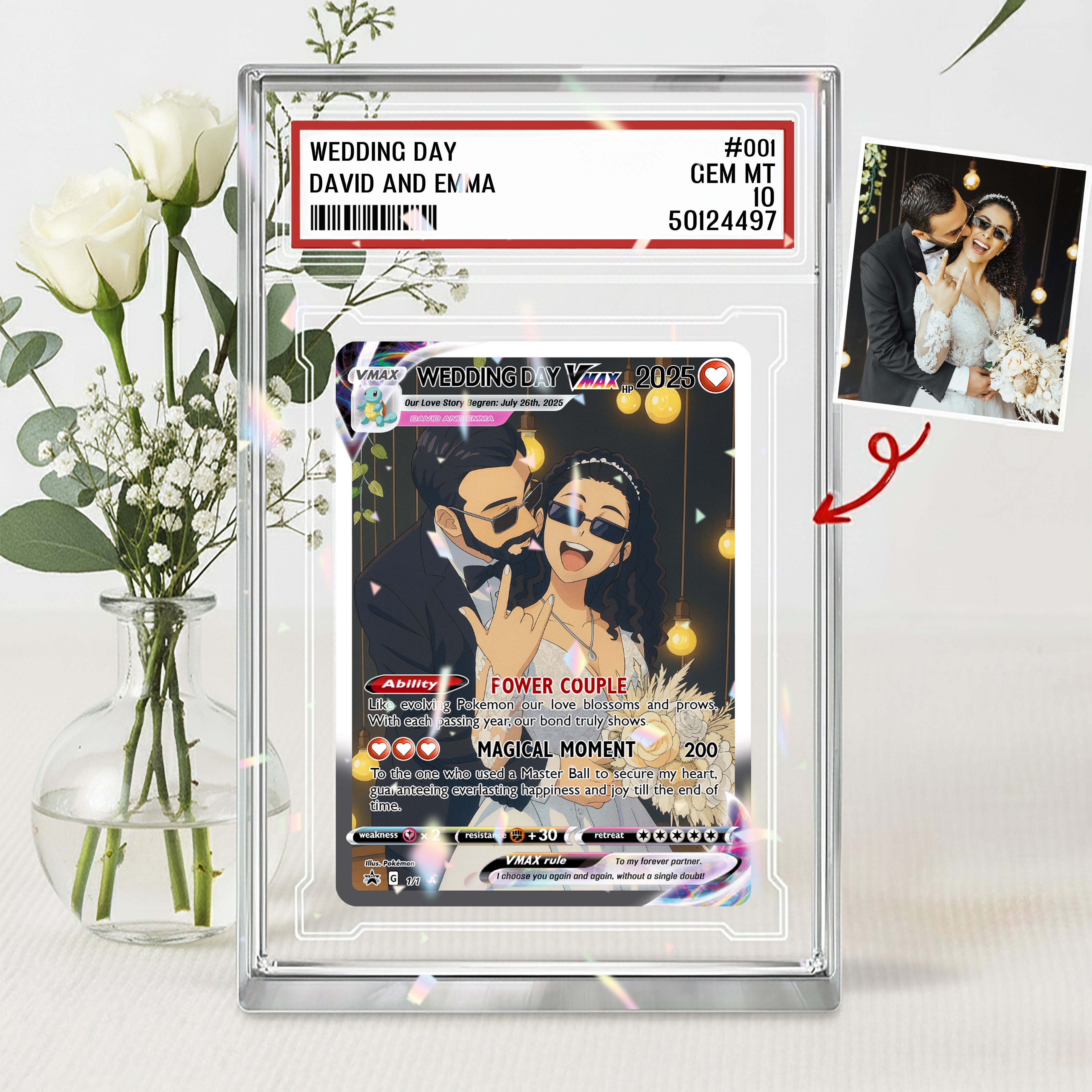 Custom Pokémon Card Price Love Acrylic Card, Personalized Couple Photo Anime Style, Anniversary Gift for Him, Gamer Husband Gift