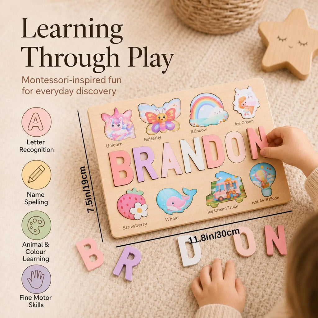 Personalized Wooden Name Puzzle | Custom Montessori Toy | Toddler Learning Toy | Baby Shower Gift | 1st Birthday Gift | Nursery Decor. NPPETAL15