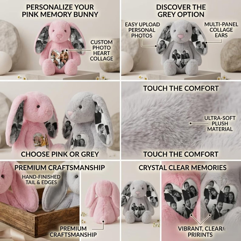 Custom Photo Bunny Plush, Personalized Picture Ear Gift for Girlfriend Boyfriend, Anniversary Birthday Gift, Memory Keepsake. BPPETAL1