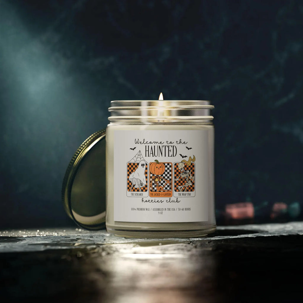 Haunted Hotties Halloween Candle – Funny Skeleton Ghost Pumpkin Scented Soy Candle, Spooky Cute Fall Decor, Witchy Gift Idea. SCPETAL8
