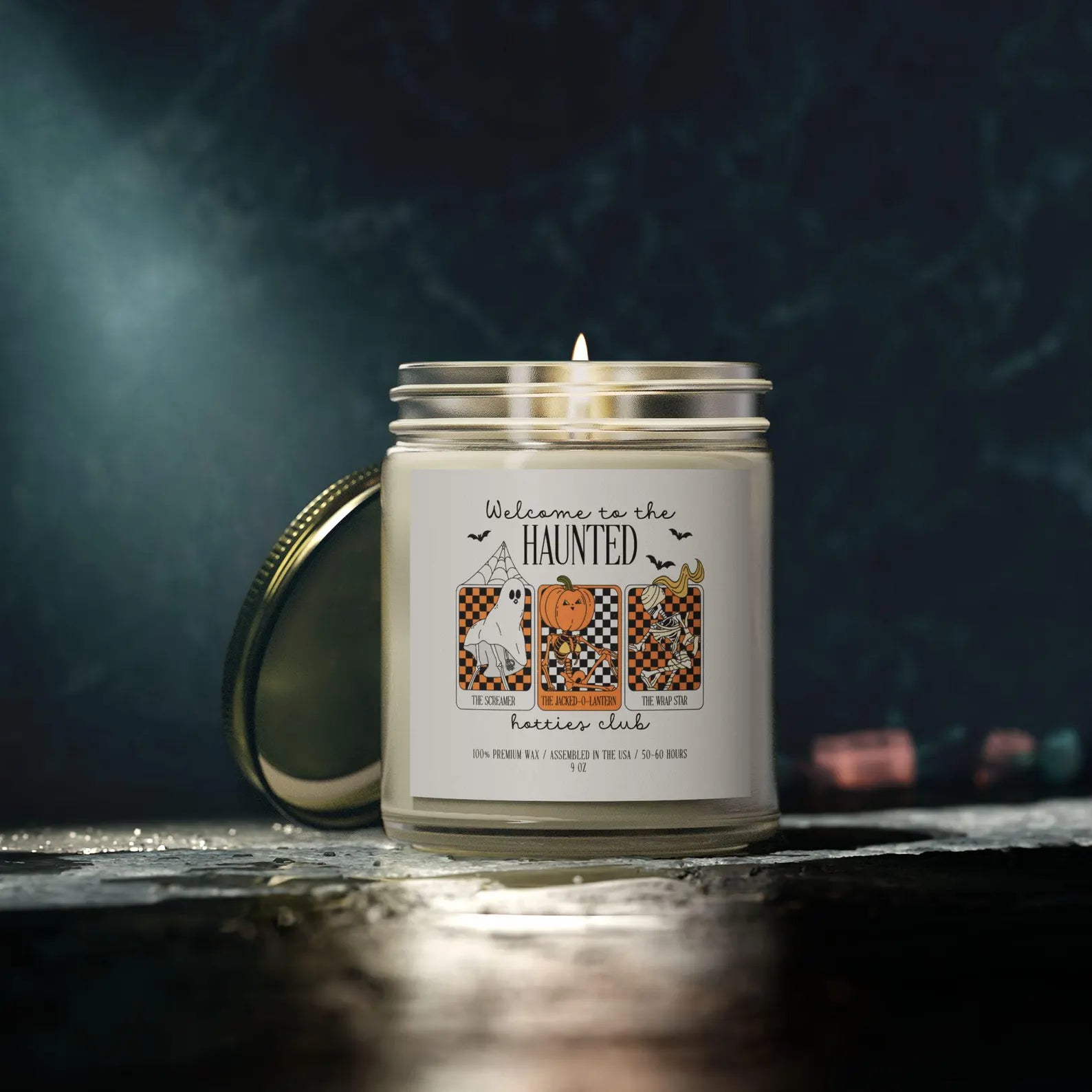 Haunted Hotties Halloween Candle – Funny Skeleton Ghost Pumpkin Scented Soy Candle, Spooky Cute Fall Decor, Witchy Gift Idea. SCPETAL8