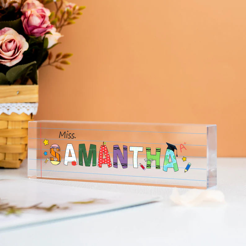 Personalized Teacher Name Desk Sign,Acrylic Desk Plate For Teacher,Custom Floral Name Block,Teacher Appreciation Gift,Back To School Sign. DNPETAL10
