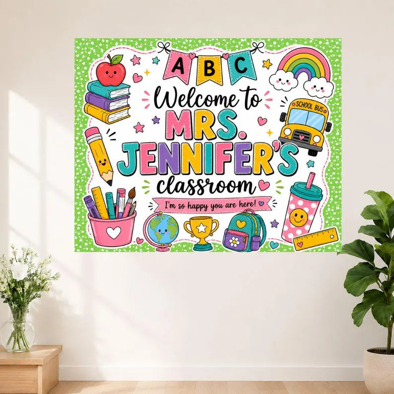 Personalized Teacher Welcome Tapestry, Teacher Banner Sign Back to School, Classroom Banner Decor, Custom Teacher Gift, First Day Of School. CBPETAL02